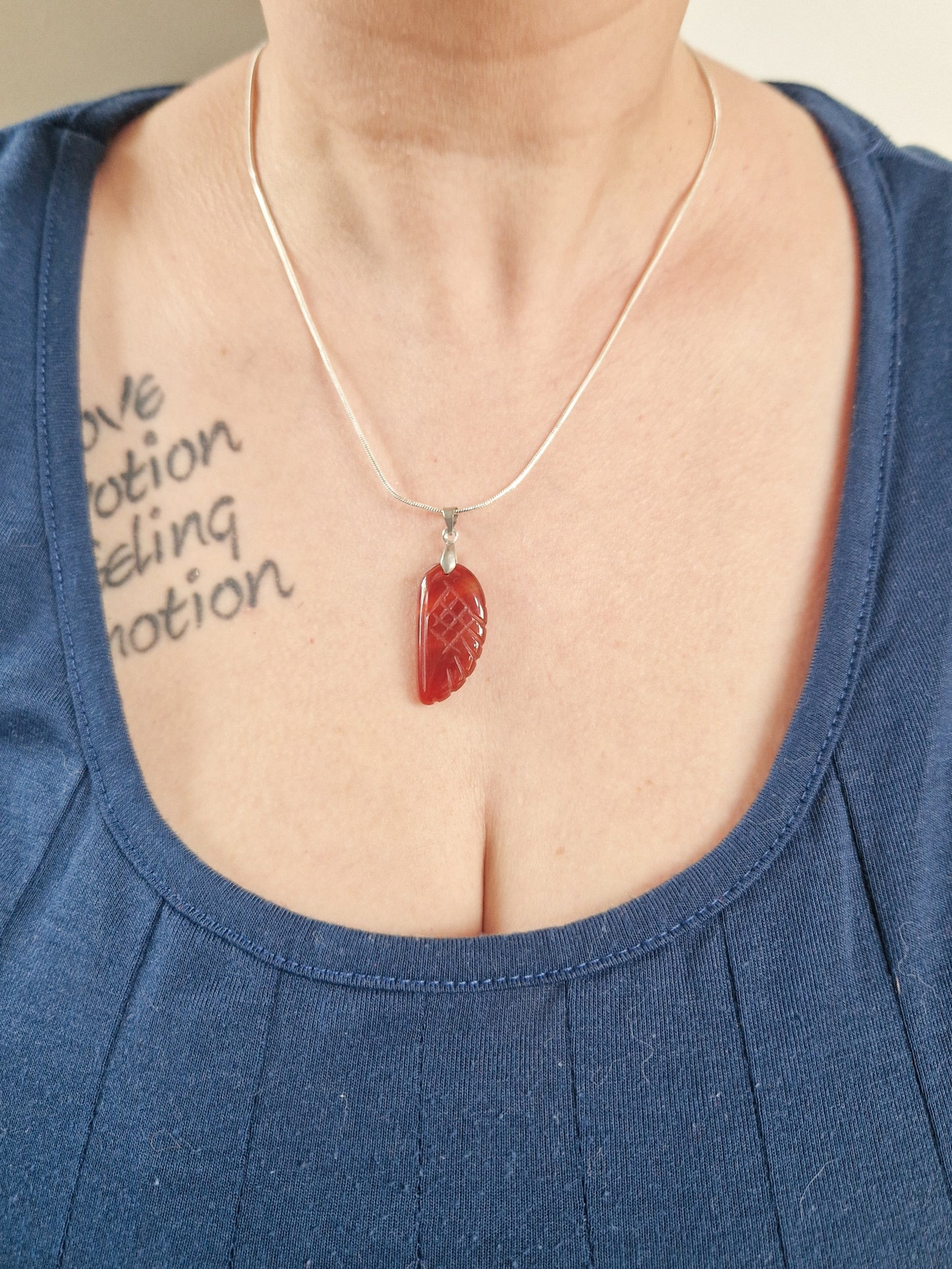 Carnelian Angel wing pendant with chain