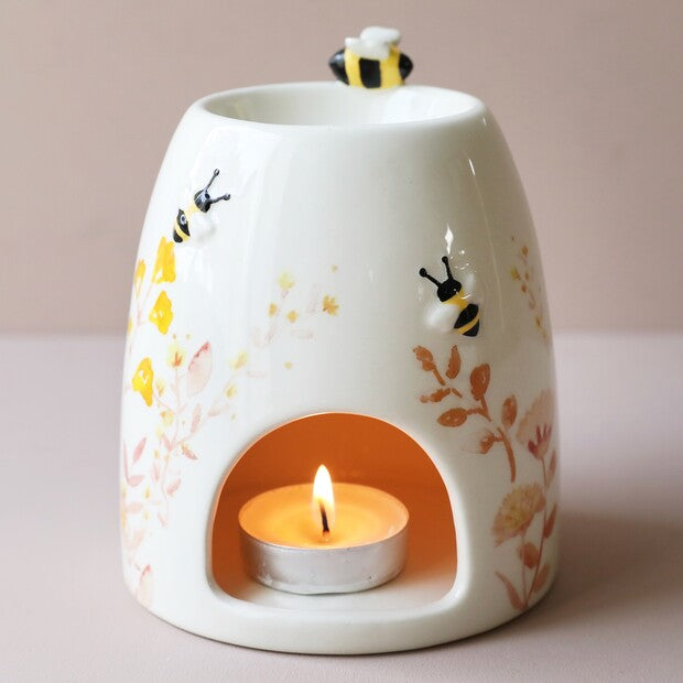 Floral Ceramic Oil Burner and Wax Melt Warmer with Little Bees