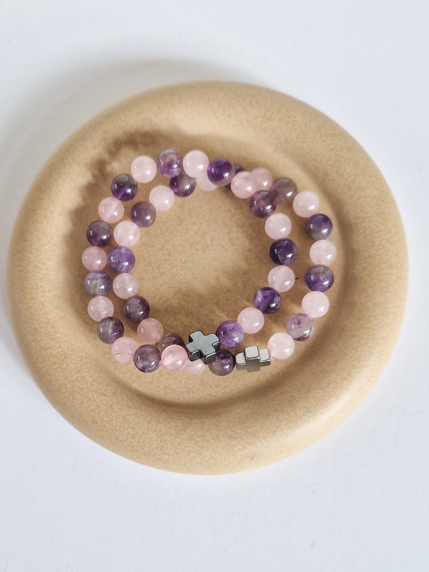 Gemstones Bracelet - Love - Amethyst & Rose Quartz