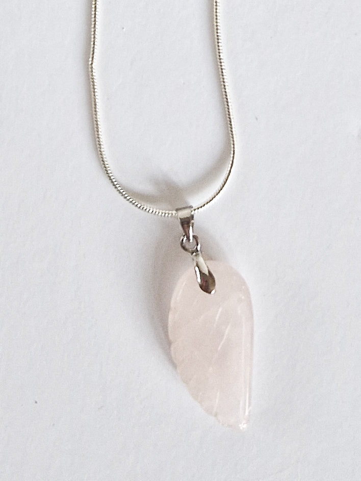 Rose Quartz Angel wing pendant with chain