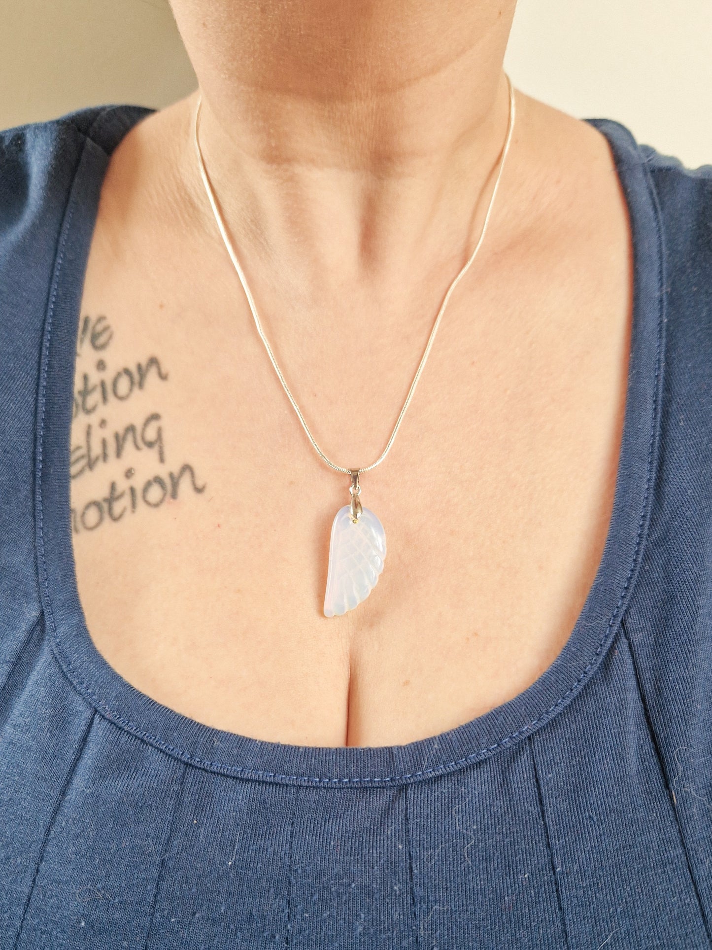 Opalite Angel wing pendant with chain