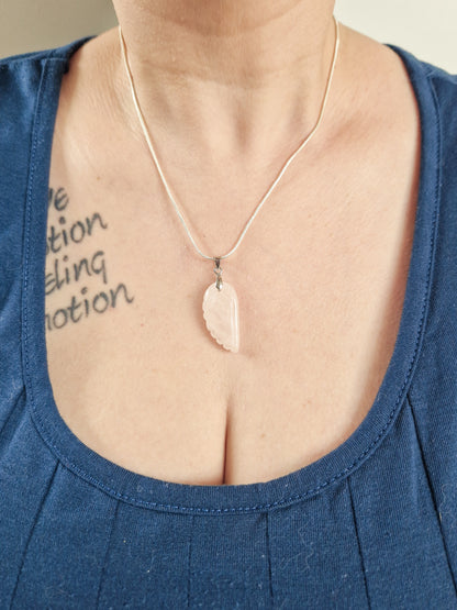 Rose Quartz Angel wing pendant with chain