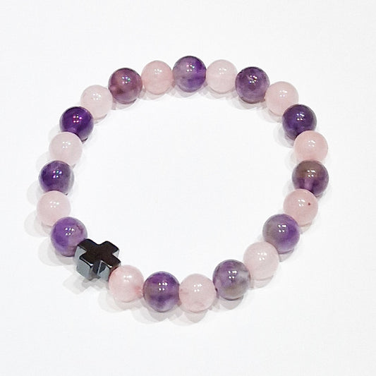 Gemstones Bracelet - Love - Amethyst & Rose Quartz