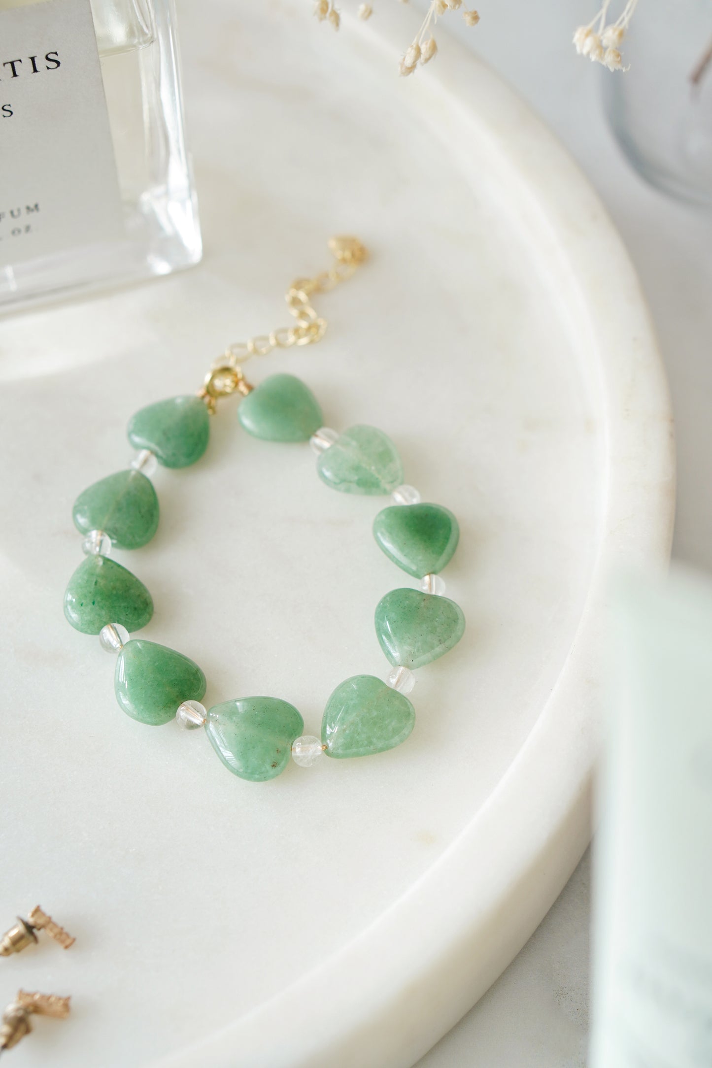 Green Aventurine & Gold Love Heart Crystal Bracelet