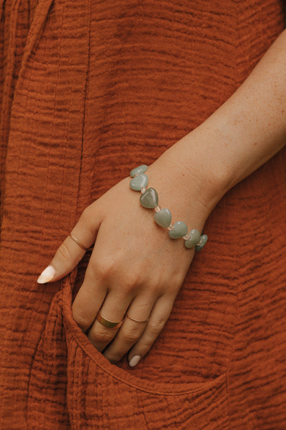 Green Aventurine & Gold Love Heart Crystal Bracelet