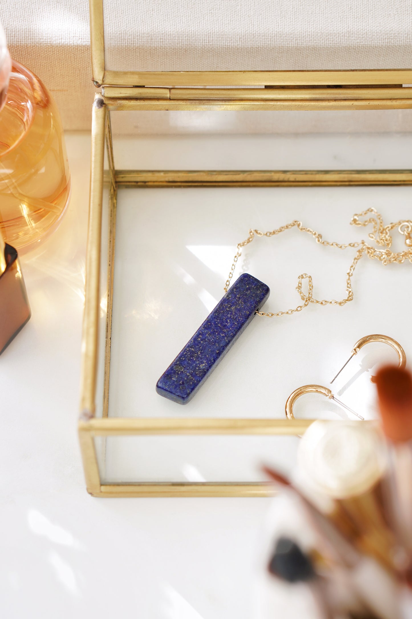 Gold Tone Lapis Lazuli Pendant Necklace