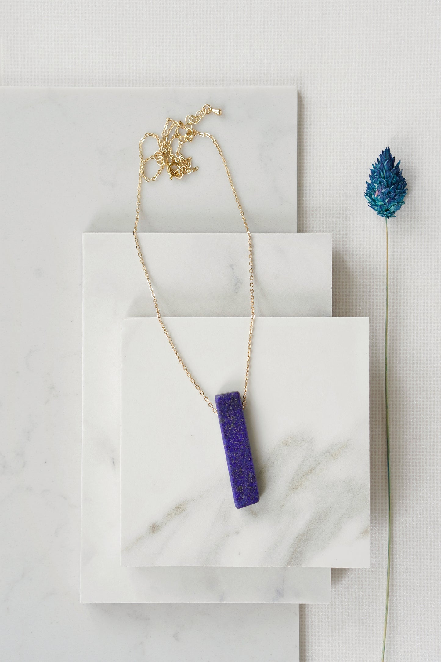 Gold Tone Lapis Lazuli Pendant Necklace